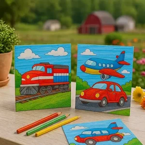 500 Transportation and Machine Colouring Page Prompts